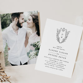 DAPHNE Classic Schwarz-weiß Floral Foto Wedding Einladung