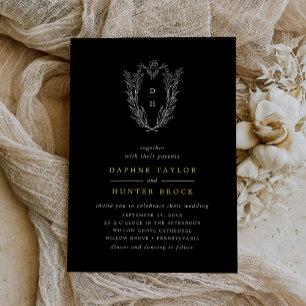 DAPHNE Dark Black Gold Foil Formal Classic Wedding Folieneinladung