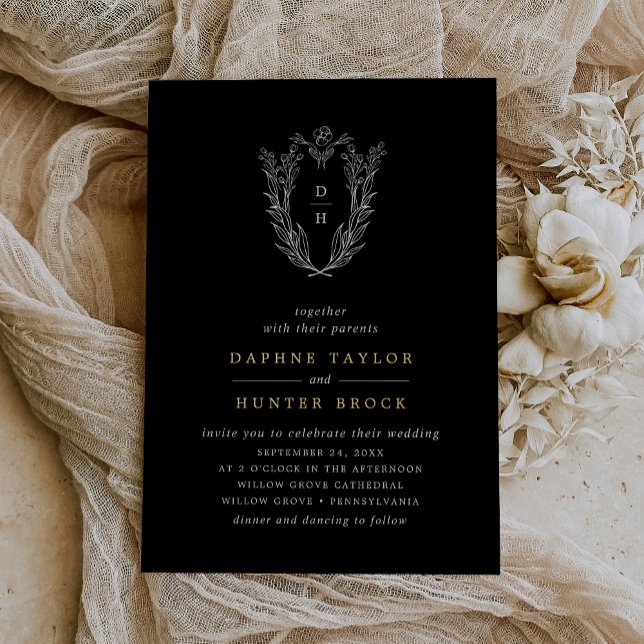 DAPHNE Dark Black Gold Foil Formal Classic Wedding Folieneinladung (DAPHNE Dark Black Gold Foil Formal Classic Wedding Foil Invitation)