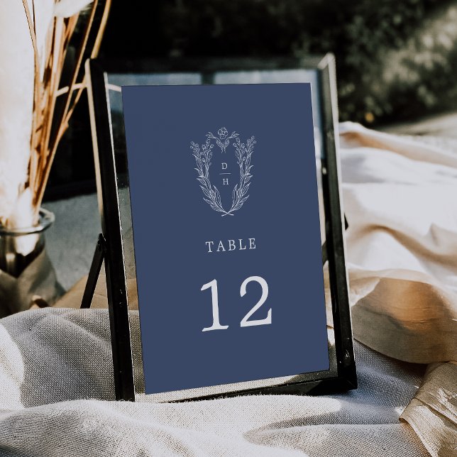 DAPHNE Dark Blue Minimal Wedding Tischnummern (DAPHNE Dark Blue Minimal Wedding Table Numbers)
