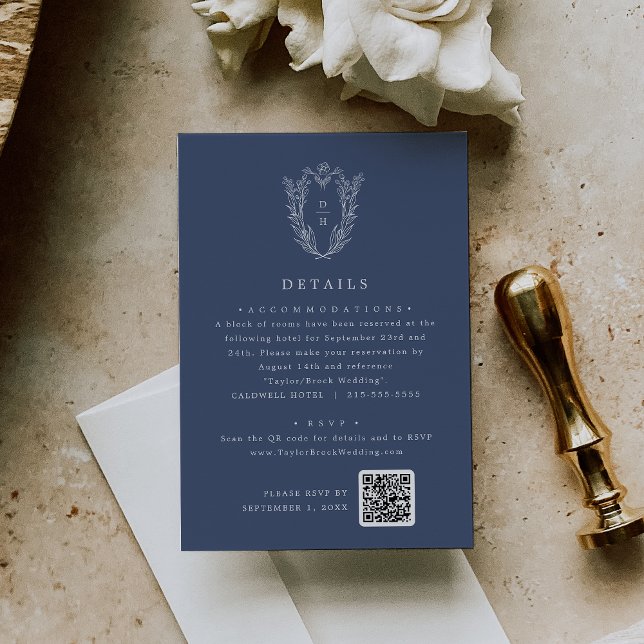 DAPHNE Dunkelblau Einfache moderne Hochzeitsdetail Begleitkarte (DAPHNE Dark Blue Simple Modern Wedding Details Enclosure Card)