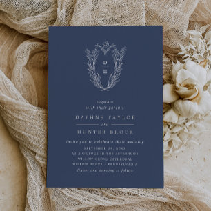 DAPHNE Dunkelblaue Silberfolie Botanische Hochzeit Folieneinladung