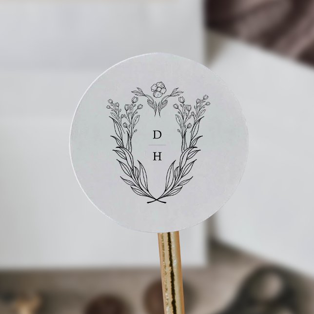 DAPHNE Einfache Schwarz-weiße Weihnachtszeitschrif Runder Aufkleber (DAPHNE Simple Black White Vintage Wedding Monogram Classic Round Sticker)