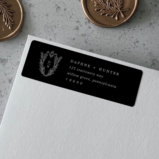 DAPHNE Elegant Dark Black Rücksendeadressen-Aufkle (DAPHNE Elegant Dark Black Return Address Labels)