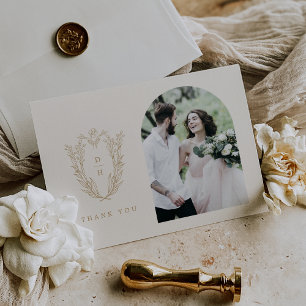 DAPHNE Flat Botanical Cream Gold Foto Hochzeit Dankeskarte