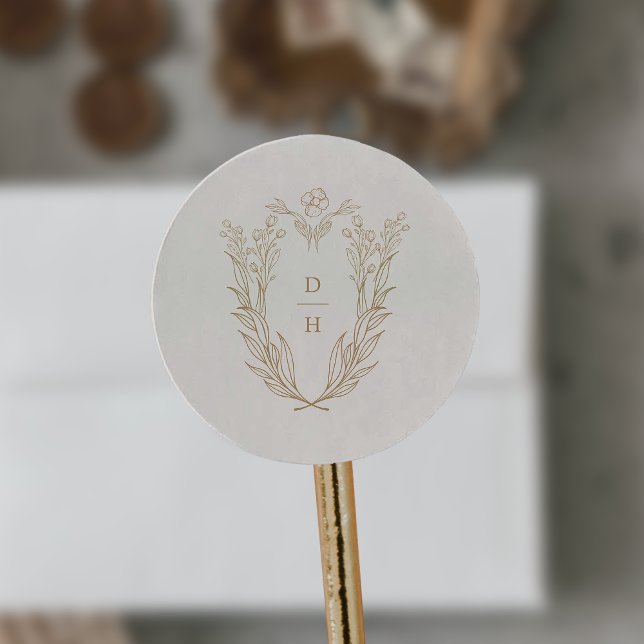 DAPHNE Formal Cream Gold Classic Wedding Monogram Runder Aufkleber (DAPHNE Formal Cream Gold Classic Wedding Monogram Classic Round Sticker)