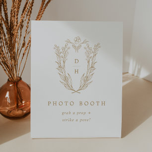 DAPHNE Gold White Floral Wappen Wedding Foto Stand Sockelschild