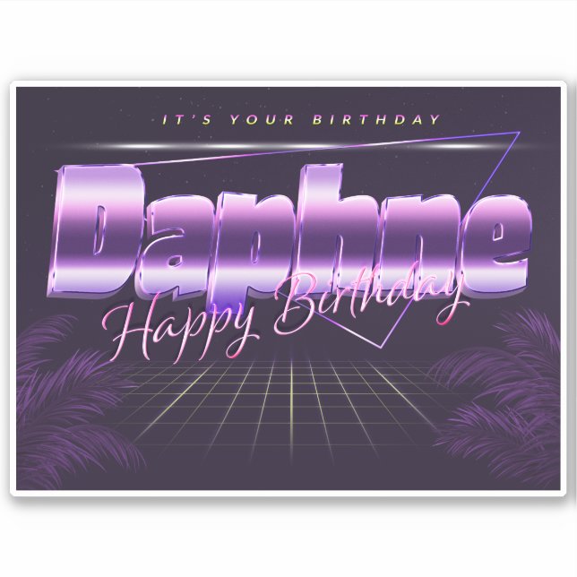 Daphne Name Vorname lila retro Sticker Geburtstag (Vorderseite)