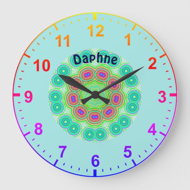 DAPHNE Personalisiert~Kaleidoskop Circles Fraktal  Große Wanduhr (Vorderseite)