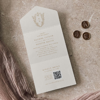 DAPHNE QR Code Elegante Cream Gold Vintage Hochzei All In One Einladung
