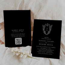 DAPHNE QR Code Floral Dark Black Simple Wedding