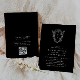DAPHNE QR Code Floral Dark Black Simple Wedding Einladung