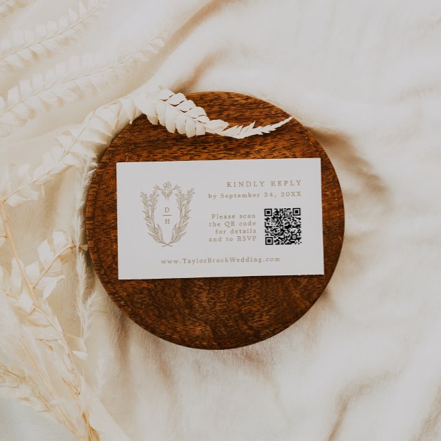 DAPHNE QR Code Gold White Wappen Wedding RSVP Card Begleitkarte (DAPHNE QR Code Gold White Crest Wedding RSVP Cards)