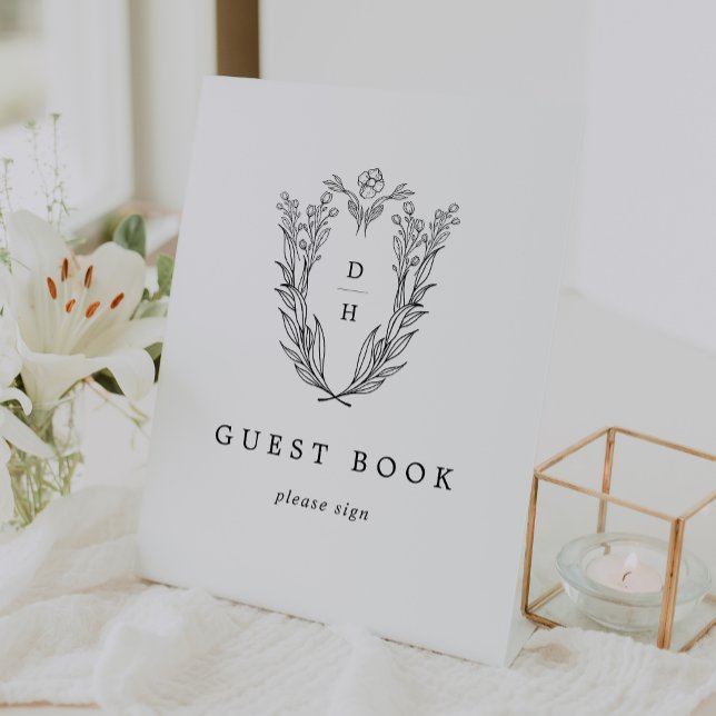 DAPHNE Schwarz-weiß Classic Wedding Guest Book Sig Sockelschild (DAPHNE Black White Classic Wedding Guest Book Sign)