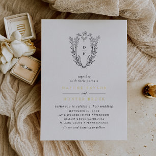 DAPHNE Schwarz-weiß Gold Monogram Greenerity Weddi Folieneinladung