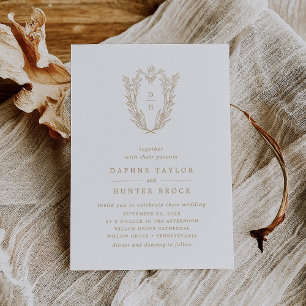 DAPHNE Wappen Gold White Simple Botanical Wedding Einladung