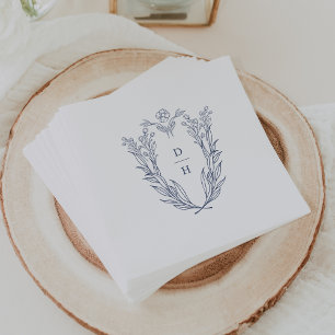 DAPHNE White Blue Elegante Botanische Hochzeit der Serviette