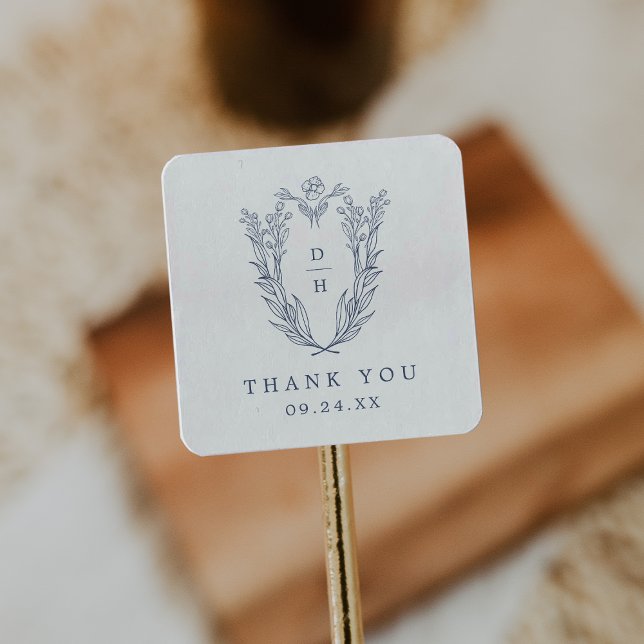 DAPHNE White Blue Minimalistisch Wedding Vielen Da Quadratischer Aufkleber (DAPHNE White Blue Minimalist Wedding Thank You Square Sticker)