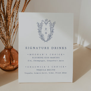 DAPHNE White Blue Moderne Hochzeitssignatur Drink Sockelschild