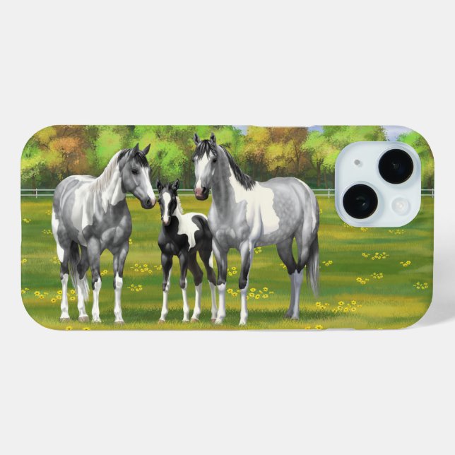 Daple Gray Pinto Paint Horses In Summer Pasta Case-Mate iPhone Hülle (Rückseite (Horizontal))