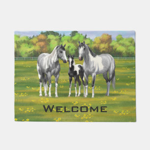 Daple Gray Pinto Paint Horses In Summer Pasta Fußmatte