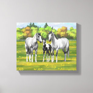 Daple Gray Pinto Paint Horses In Summer Pasta Leinwanddruck