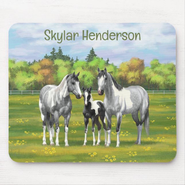 Daple Gray Pinto Paint Horses In Summer Pasta Mousepad (Vorne)