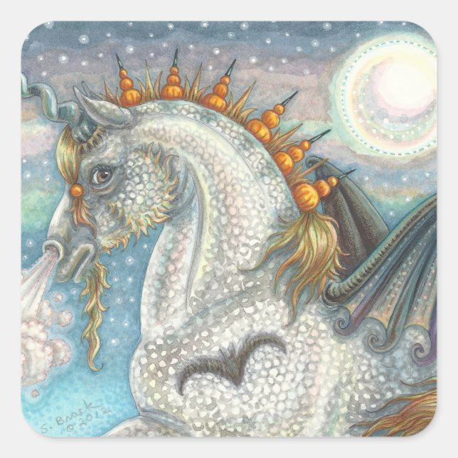DAPPED GOTH UNICORN, HALLOWEEN HORSE STICKERS Squ (Vorderseite)