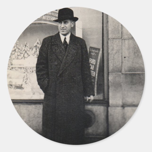Dapper 1930er Mann Foto Runder Aufkleber (Vorderseite)