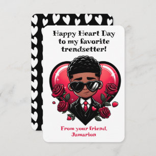 Dapper African American Boy Classroom Valentine Dankeskarte