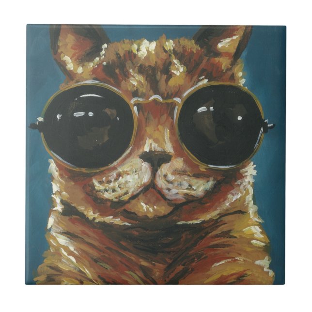 Dapper Animal | Kitty in Sonnenbrille Fliese (Vorderseite)