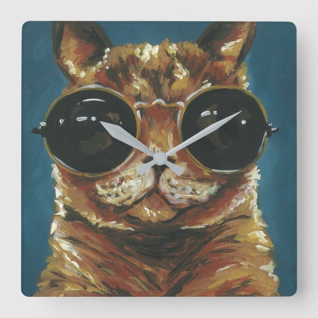 Dapper Animal | Kitty in Sonnenbrille Quadratische Wanduhr (Vorderseite)
