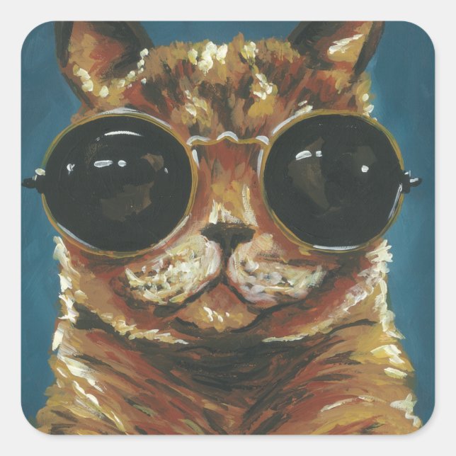 Dapper Animal | Kitty in Sonnenbrille Quadratischer Aufkleber (Vorderseite)