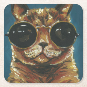 Dapper Animal   Kitty in Sonnenbrille Rechteckiger Pappuntersetzer