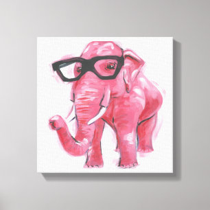 Dapper Animal   Rosa Elefant in Brille Leinwanddruck