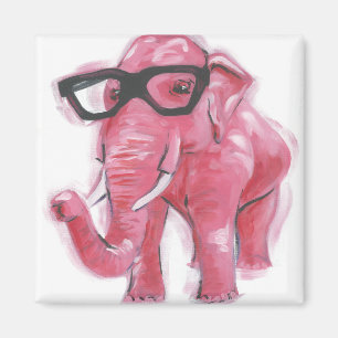 Dapper Animal   Rosa Elefant in Brille Magnet
