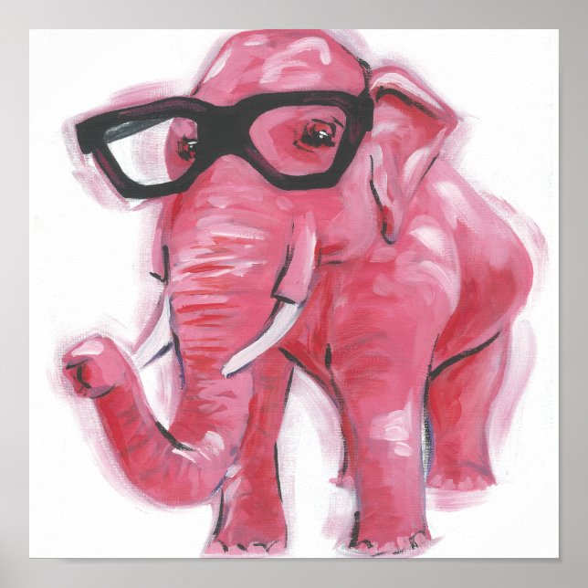 Dapper Animal | Rosa Elefant in Brille Poster (Vorne)