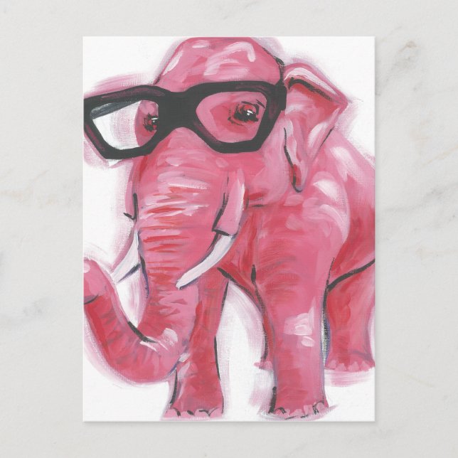 Dapper Animal | Rosa Elefant in Brille Postkarte (Vorderseite)
