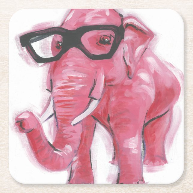 Dapper Animal | Rosa Elefant in Brille Rechteckiger Pappuntersetzer (Vorderseite)