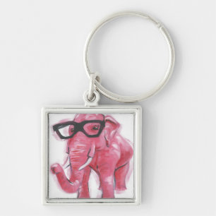 Dapper Animal   Rosa Elefant in Brille Schlüsselanhänger
