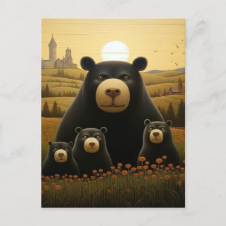 Dapper Bear Family in einem Blumenreich Postkarte