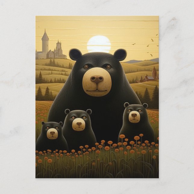 Dapper Bear Family in einem Blumenreich Postkarte (Vorderseite)