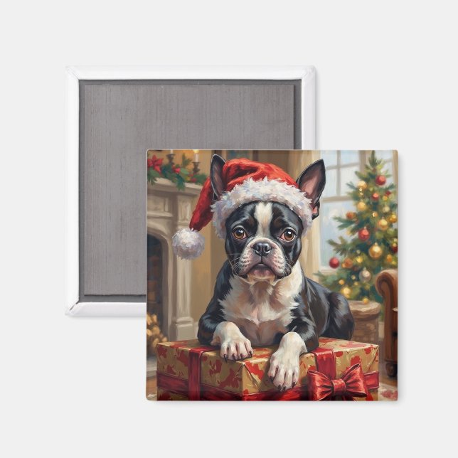 Dapper Boston Terrier Dog Christmas Gift Magnet (Vorderseite/Rückseite)