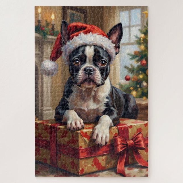 Dapper Boston Terrier Dog Christmas Gift Puzzle (Vertikal)