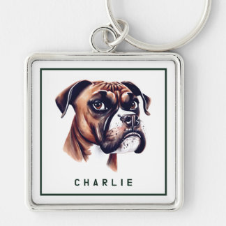 Dapper Boxer Pup Personalisiert Schlüsselanhänger