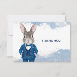 Dapper Boy Bunny in Blue Anzug und Bow Krawatte Dankeskarte