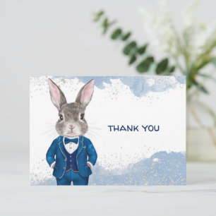 Dapper Boy Bunny in Blue Anzug und Bow Krawatte Dankeskarte