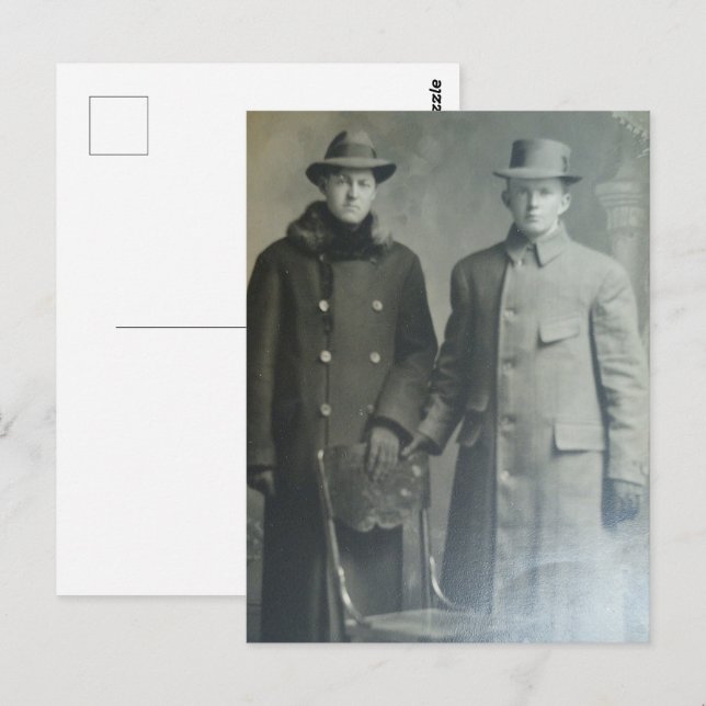 Dapper Brothers in Overcoats RPPC B&W Foto Image Postkarte (Vorne/Hinten)