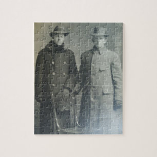 Dapper Brothers in Overcoats RPPC B&W Foto Image Puzzle
