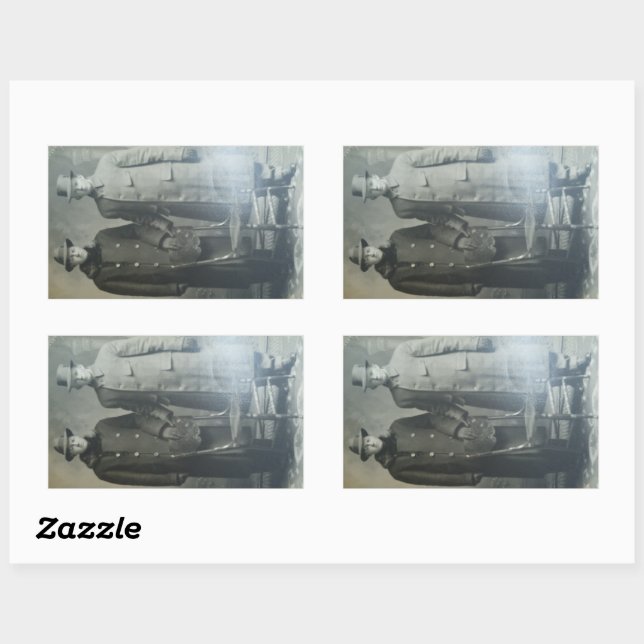 Dapper Brothers in Overcoats RPPC B&W Foto Image Rechteckiger Aufkleber (Blatt)